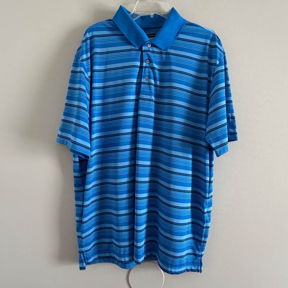 PGA Tour Airflux Mens XXL Blue Striped Short Sleeve Golf Polo Shirt Ventilated